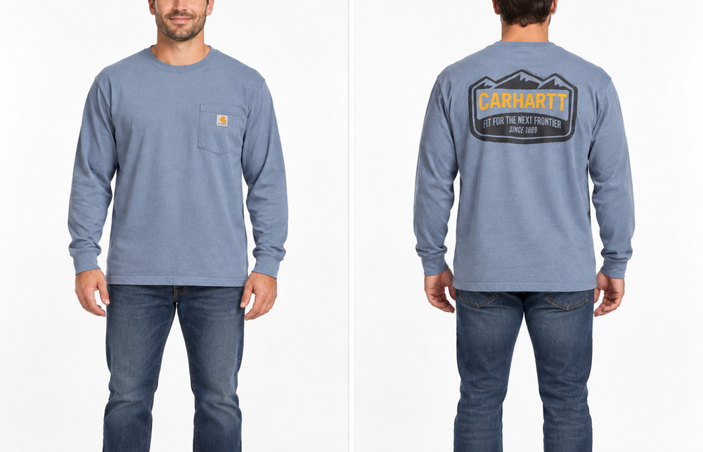 Carhartt Shirt Men L Blue Loose Fit Long Sleeve Pocket Next Frontier Graphic